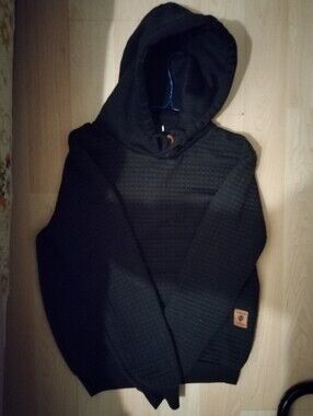 Black Quilted Hoodie with Patch Detail